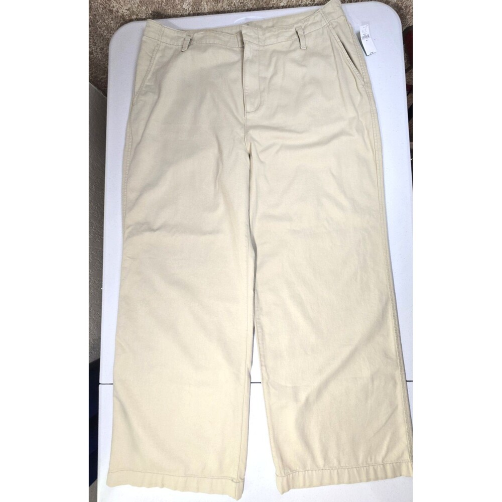 NWT Gap Women’s Beige Khaki Pants Relaxed Wide-Leg Twill Cotton Pockets Plus 18